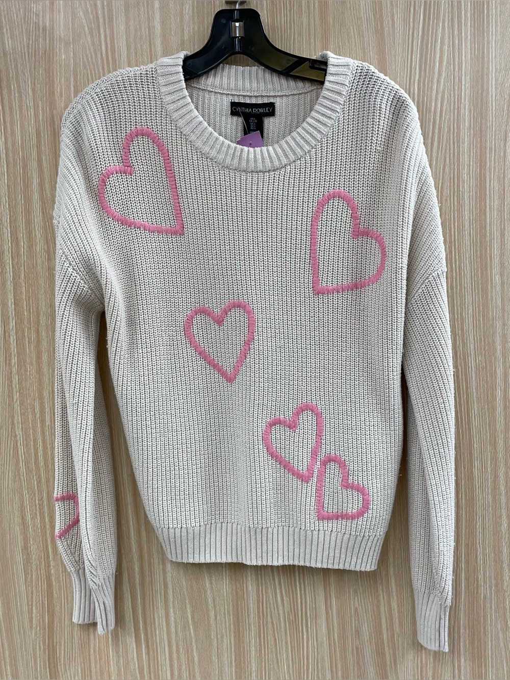 Cynthia Rowley cream heart sweater size large